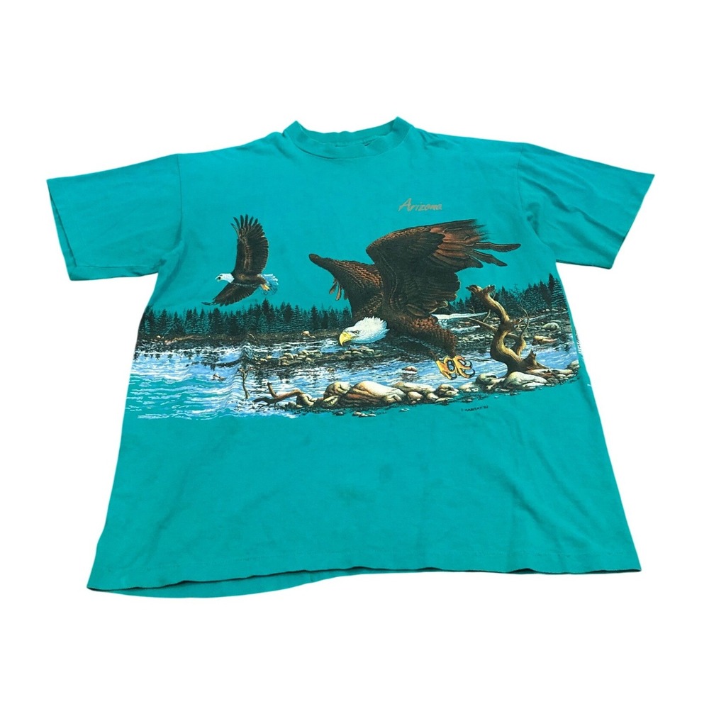 Signal Sports T-Shirt Mens L Teal Vintage 90s Habitat 92 Eagle Arizona USA Made